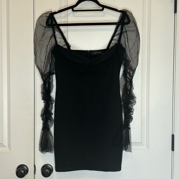 L'VOW Women Black Sheer Puff Long Sleeve Body Con Mini Dress XXL - Picture 2 of 9